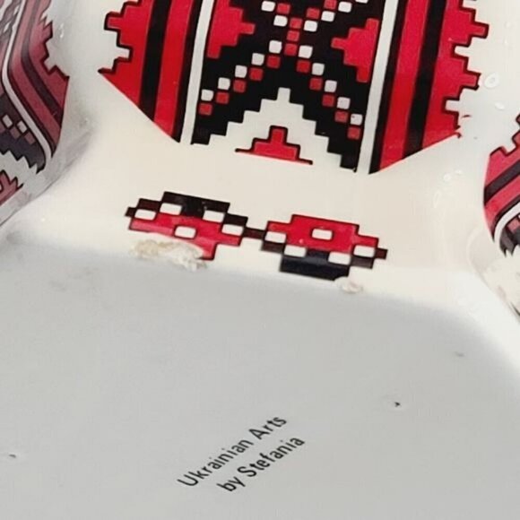 Ukrainian Arts by Stefania Red White Folk Art Patterned Vase Maximalist Eclectic - Picture 4 of 11